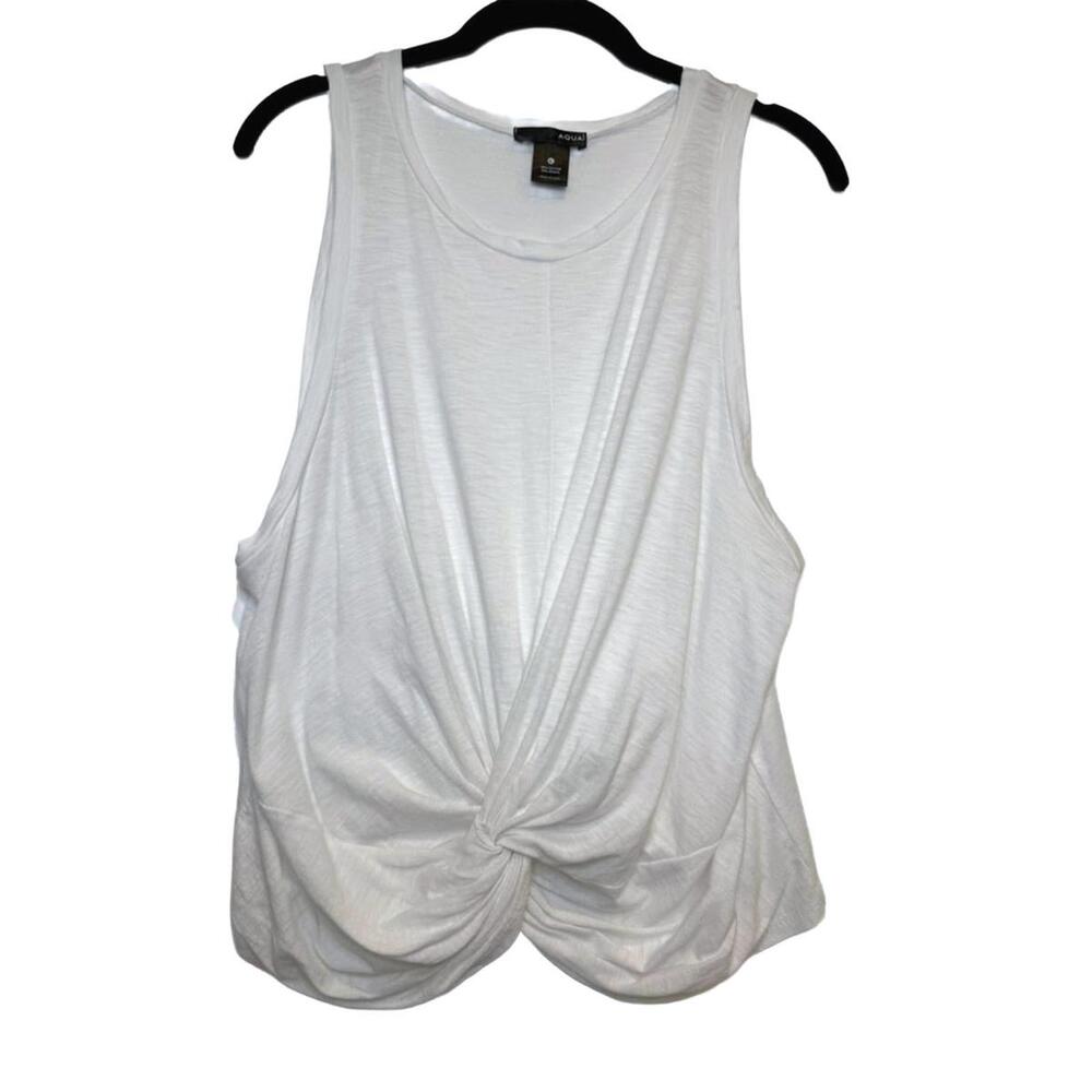 Aqua White Twist Front Tank Top Sleeveless Crew Neck Size Large‎